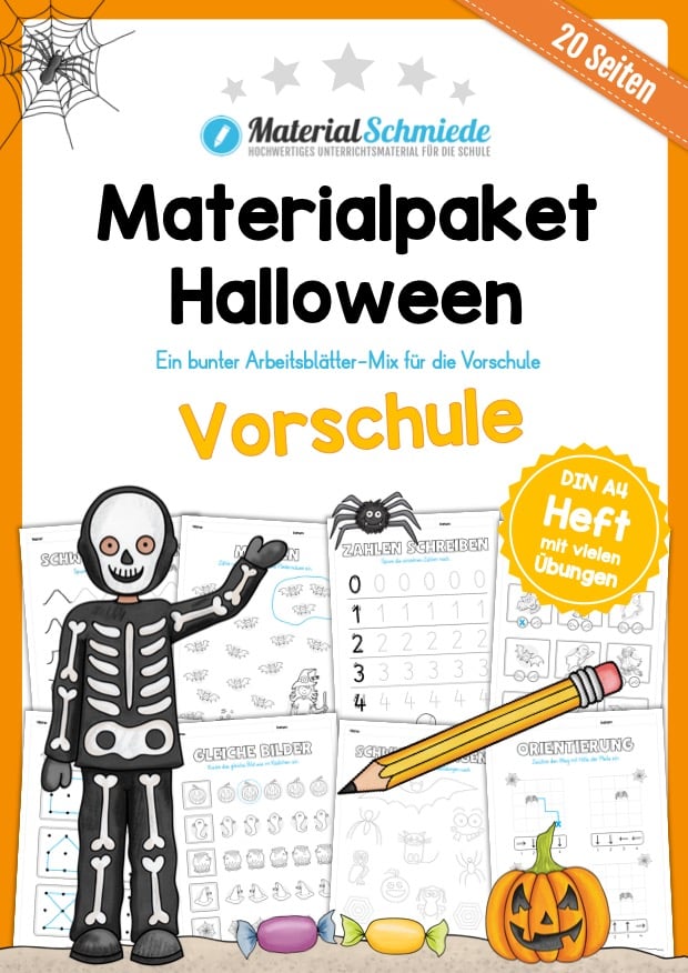 Materialpaket Halloween: Vorschule (20 Arbeitsblätter)