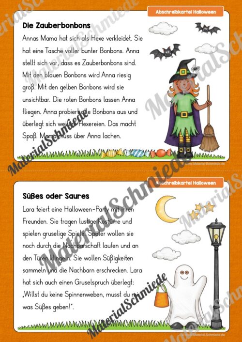 Abschreibkartei: Thema Halloween (12 Karten mit Schreibvorlagen) - Vorschau 01
