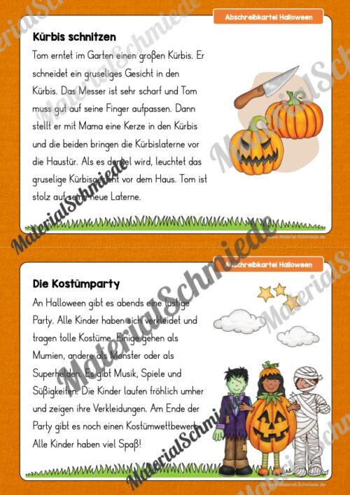 Abschreibkartei: Thema Halloween (12 Karten mit Schreibvorlagen) - Vorschau 02