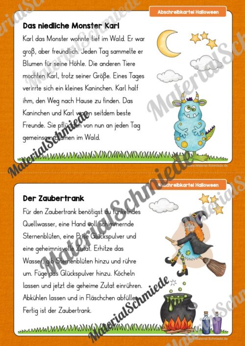 Abschreibkartei: Thema Halloween (12 Karten mit Schreibvorlagen) - Vorschau 06