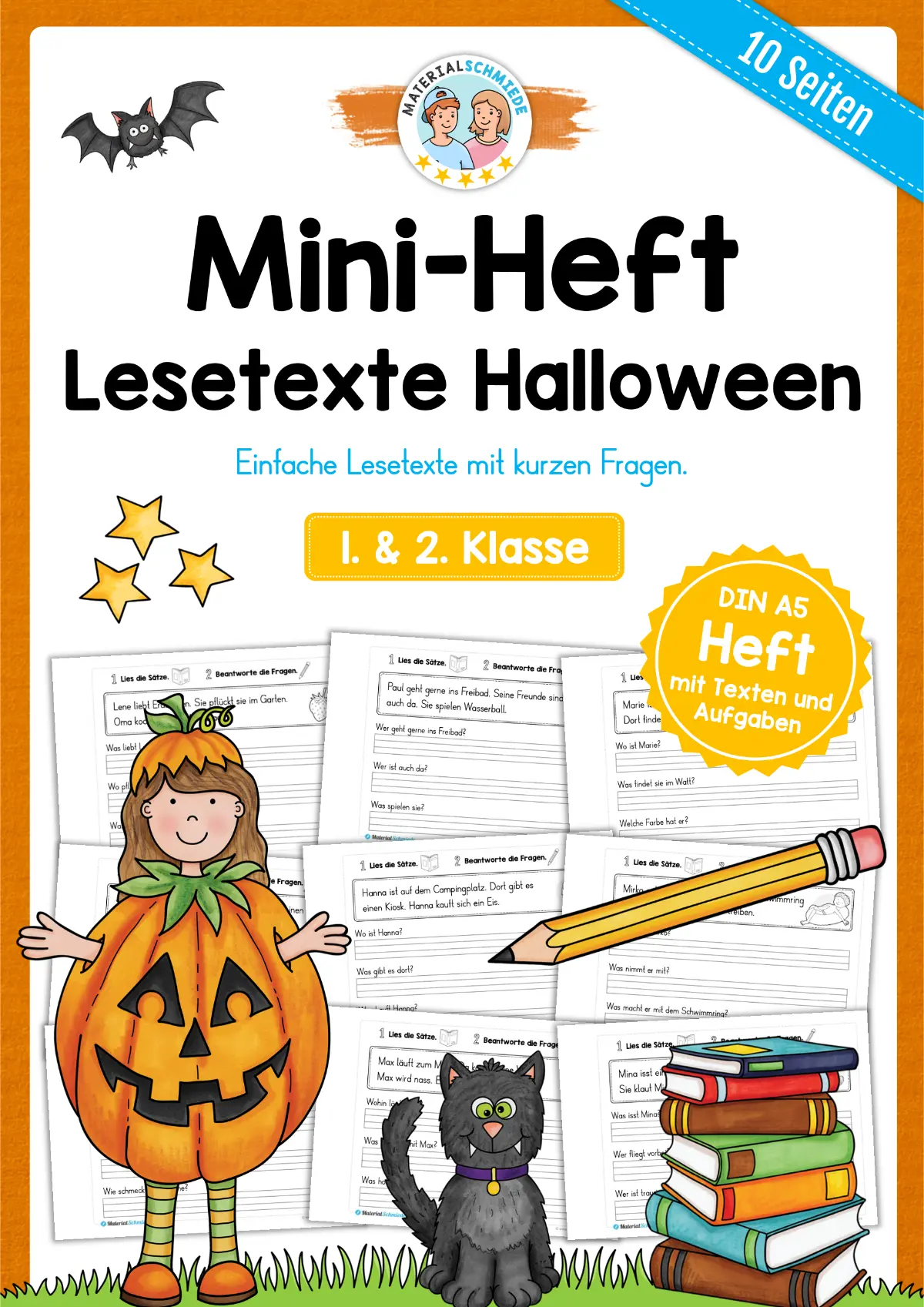 Mini-Heft: Lesetexte zu Halloween einfachen Fragen (1. & 2. Klasse)