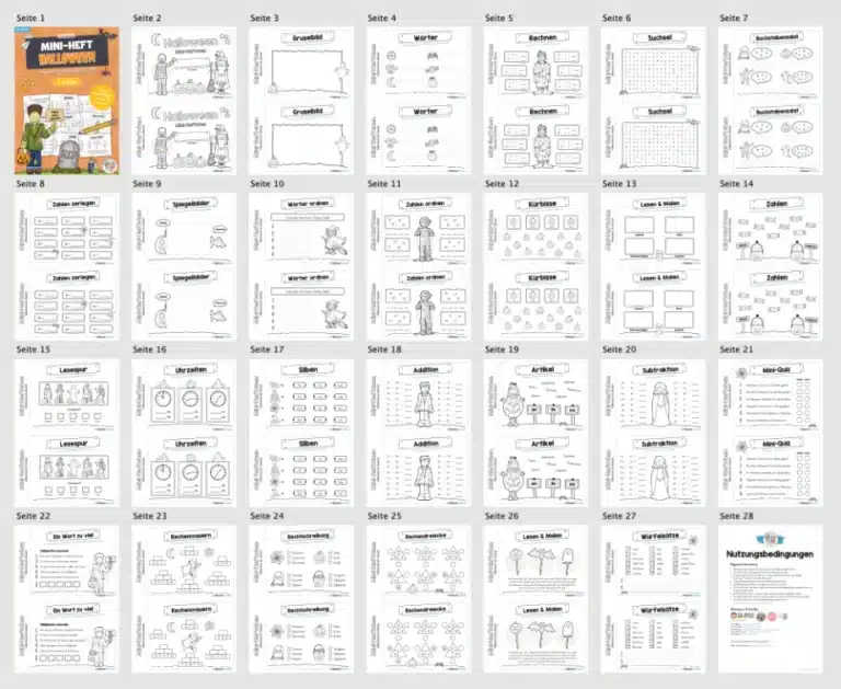 Mini-Heft: Halloween – 2. Klasse (25 Arbeitsblätter) – Überblick