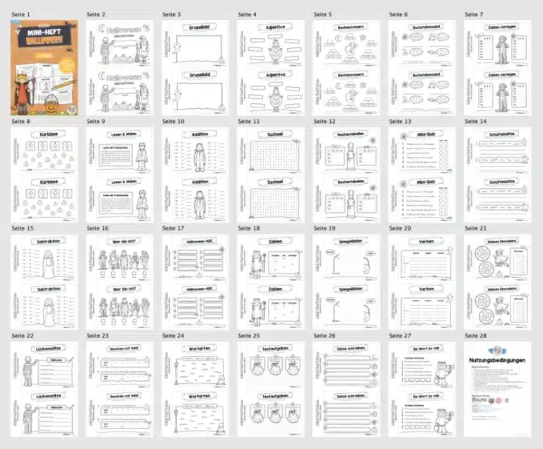 Mini-Heft: Halloween – 3. Klasse (25 Arbeitsblätter) – Überblick