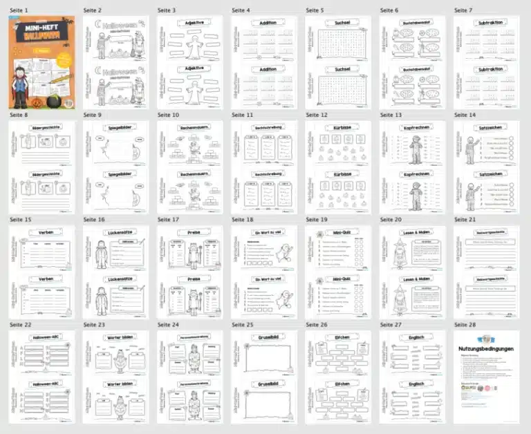 Mini-Heft: Halloween – 4. Klasse (25 Arbeitsblätter) – Überblick