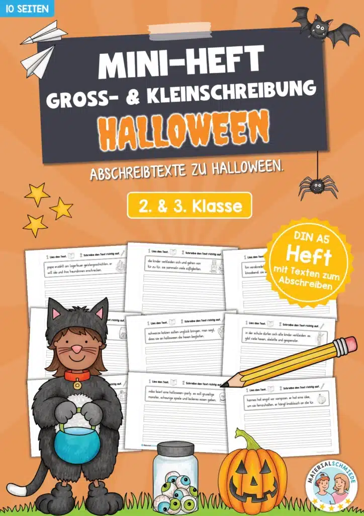 Mini-Heft: 10 Abschreibtexte zur Groß- und Kleinschreibung Thema Halloween