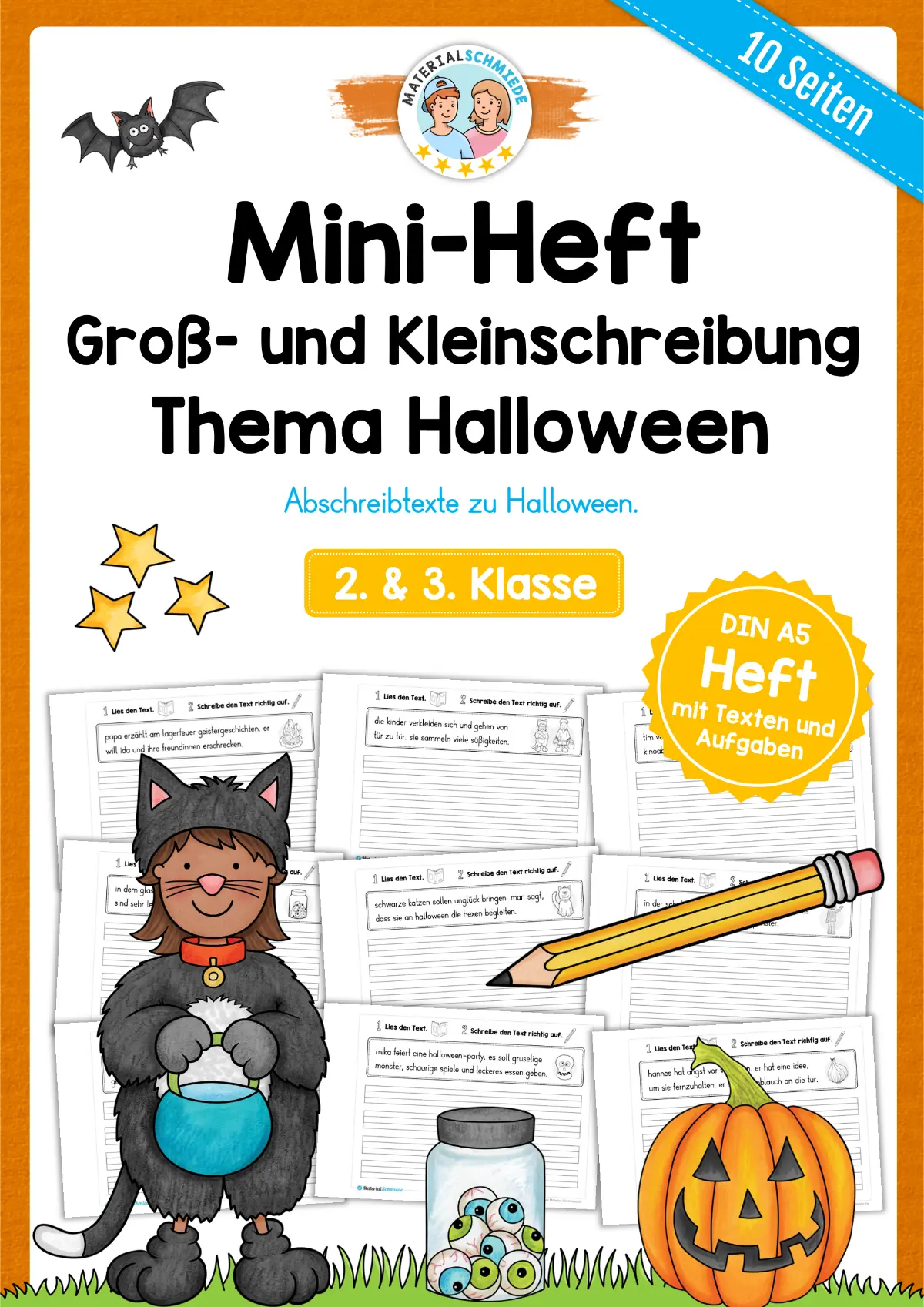 Mini-Heft: 10 Abschreibtexte zur Groß- und Kleinschreibung Thema Halloween