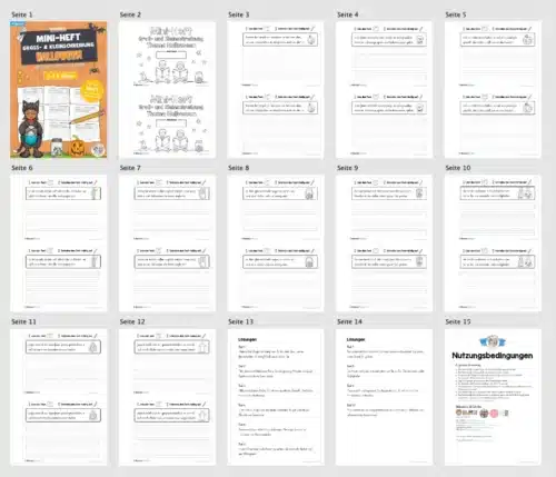 Mini-Heft: 10 Abschreibtexte zur Groß- und Kleinschreibung Thema Halloween (Überblick)