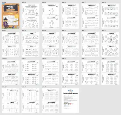 Mini-Heft: Mathe zu Halloween (Zahlenraum 10) - Überblick