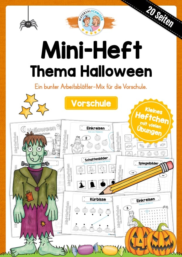 Mini-Heft: Halloween Vorschule (20 Arbeitsblätter)