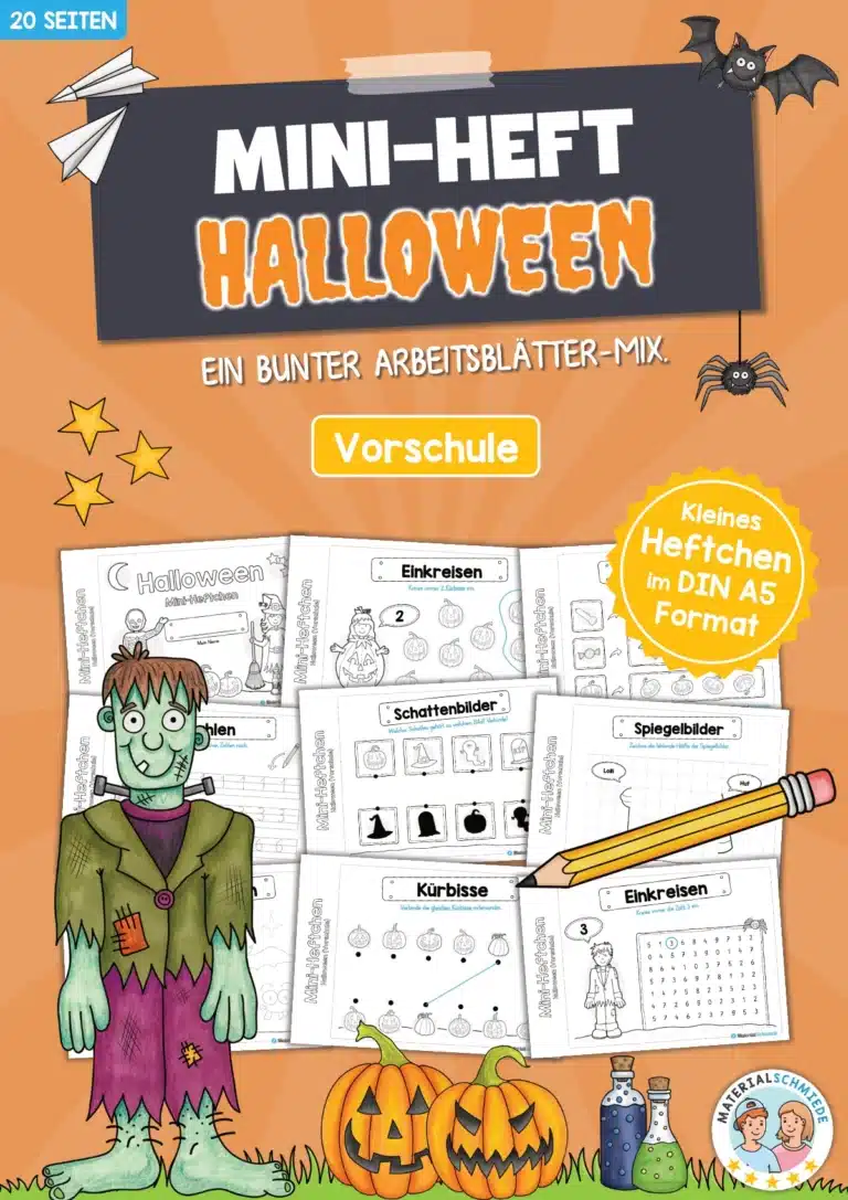 Mini-Heft: Halloween – Vorschule (20 Arbeitsblätter)