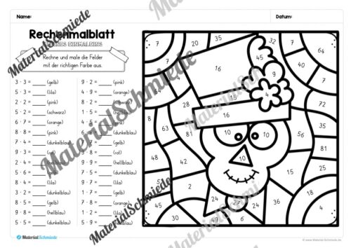 8 Rechenmalblätter zu Halloween: Kleines Einmaleins (Vorschau 02)