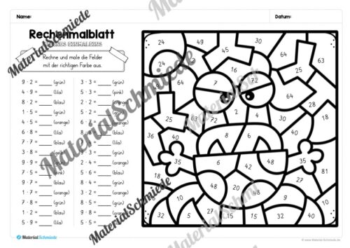8 Rechenmalblätter zu Halloween: Kleines Einmaleins (Vorschau 04)