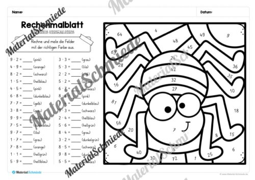 8 Rechenmalblätter zu Halloween: Kleines Einmaleins (Vorschau 06)