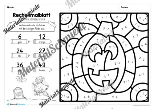 8 Rechenmalblätter zu Halloween: Kleines Einmaleins (Vorschau 08)