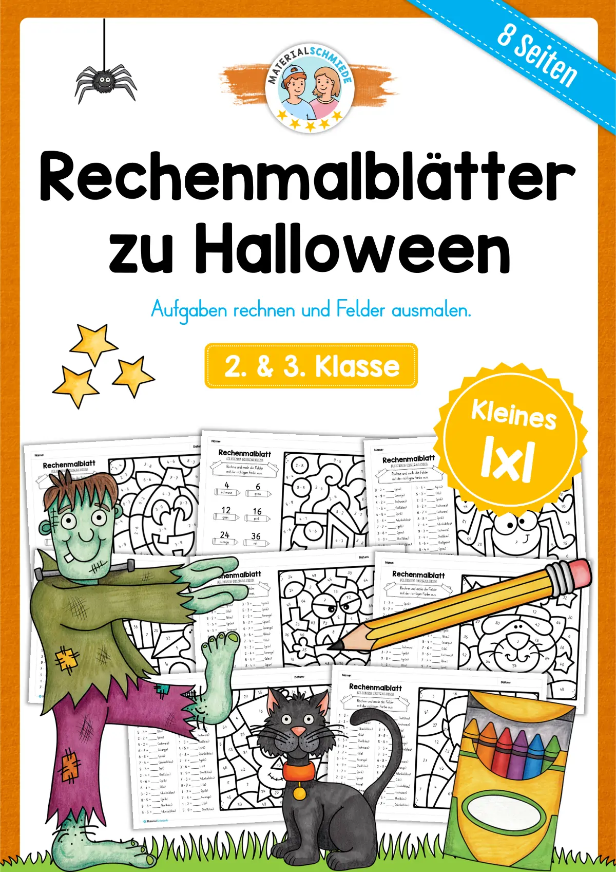 8 Rechenmalblätter Halloween: Kleines 1x1 (2. & 3. Klasse)