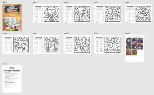 8 Rechenmalblätter Halloween: Kleines 1x1 (Überblick)
