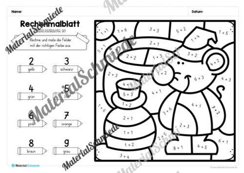 8 Rechenmalblätter zu Halloween im Zahlenraum 10 (Vorschau 02)