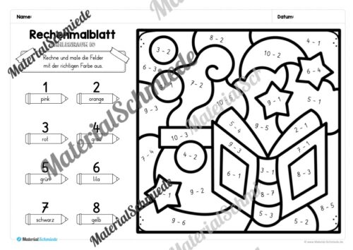 8 Rechenmalblätter zu Halloween im Zahlenraum 10 (Vorschau 03)