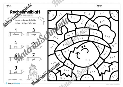 8 Rechenmalblätter zu Halloween im Zahlenraum 10 (Vorschau 07)