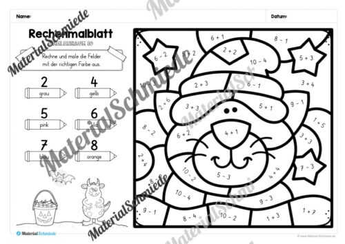 8 Rechenmalblätter zu Halloween im Zahlenraum 10 (Vorschau 08)