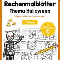8 Rechenmalblätter zu Halloween im Zahlenraum 10