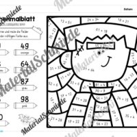 6 Rechenmalblätter Halloween: Zahlenraum 100 (Arbeitsblatt 02)