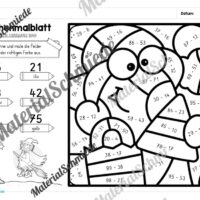 6 Rechenmalblätter Halloween: Zahlenraum 100 (Arbeitsblatt 01)