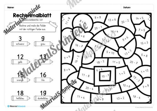 8 Rechenmalblätter zu Halloween im Zahlenraum 20 (Vorschau 08)