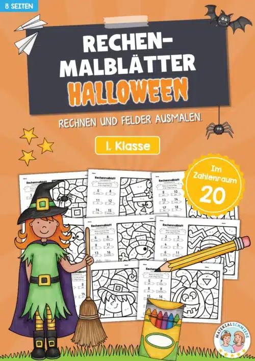 8 Rechenmalblätter Halloween: Zahlenraum 20