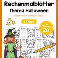 8 Rechenmalblätter zu Halloween im Zahlenraum 20