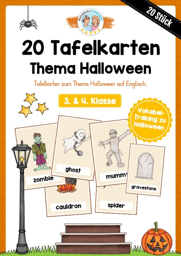 20 Tafelkarten zu Halloween (auf Englisch)