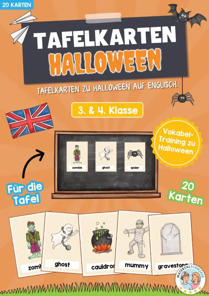 20 Tafelkarten zu Halloween (auf Englisch)
