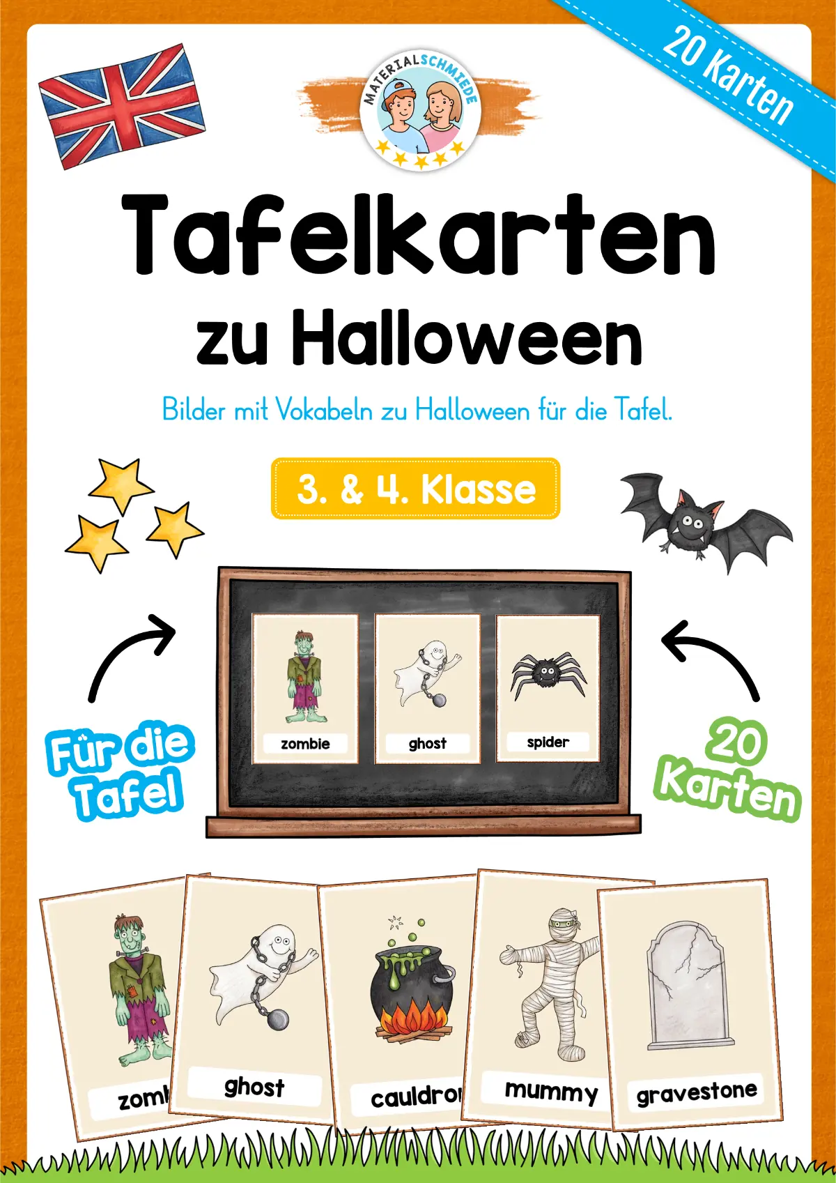 20 Tafelkarten zu Halloween (auf Englisch)