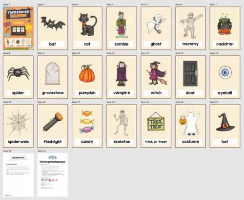 20 Tafelkarten zu Halloween (auf Englisch) - Überblick