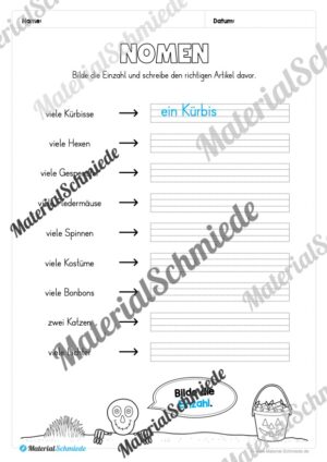 Arbeitsheft Wortarten – Thema Halloween (Arbeitsblatt 02)