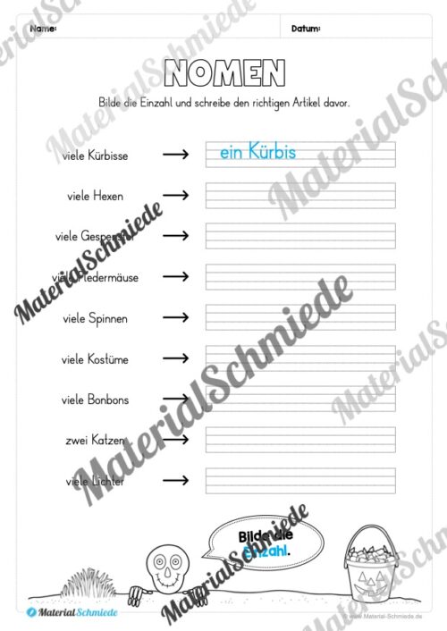 Arbeitsheft Wortarten - Thema Halloween (Arbeitsblatt 02)