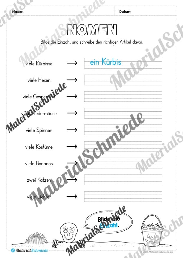 Arbeitsheft Wortarten – Thema Halloween (Arbeitsblatt 02)