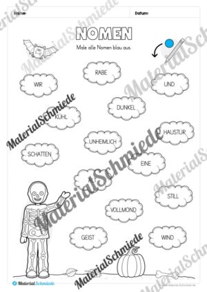Arbeitsheft Wortarten – Thema Halloween (Arbeitsblatt 03)