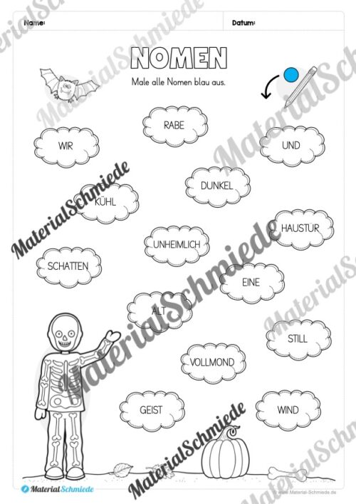 Arbeitsheft Wortarten - Thema Halloween (Arbeitsblatt 03)