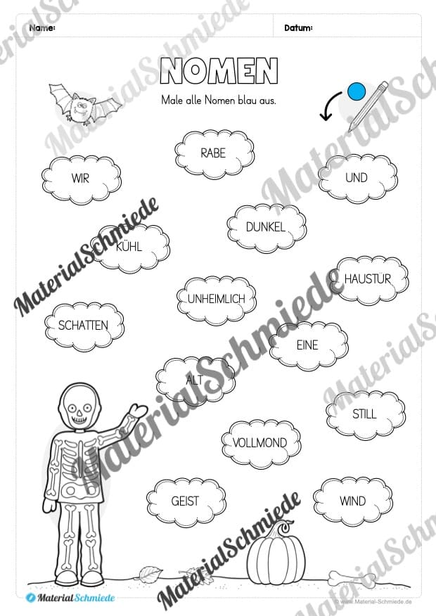 Arbeitsheft Wortarten – Thema Halloween (Arbeitsblatt 03)