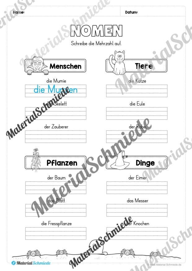 Arbeitsheft Wortarten – Thema Halloween (Arbeitsblatt 04)