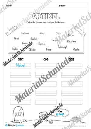 Arbeitsheft Wortarten – Thema Halloween (Arbeitsblatt 05)