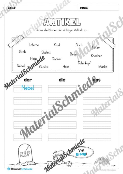 Arbeitsheft Wortarten - Thema Halloween (Arbeitsblatt 05)