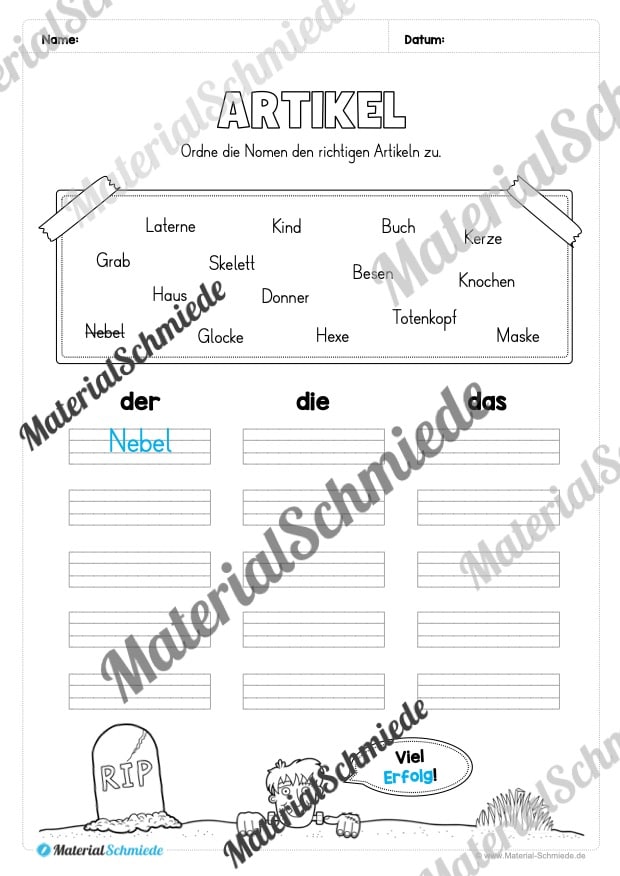 Arbeitsheft Wortarten – Thema Halloween (Arbeitsblatt 05)