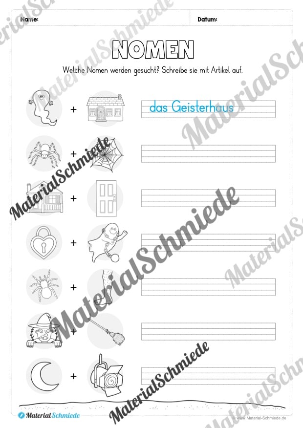 Arbeitsheft Wortarten – Thema Halloween (Arbeitsblatt 06)