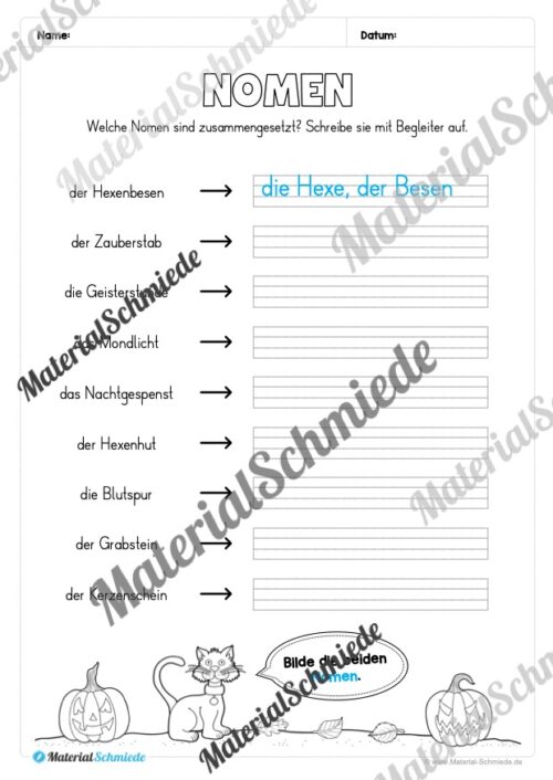 Arbeitsheft Wortarten - Thema Halloween (Arbeitsblatt 07)