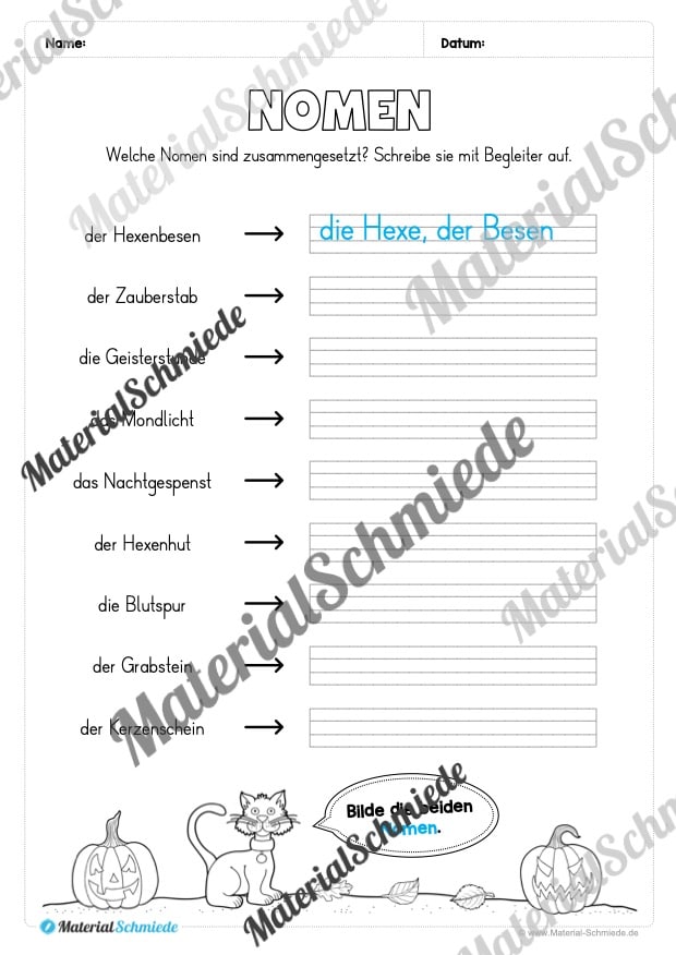 Arbeitsheft Wortarten – Thema Halloween (Arbeitsblatt 07)