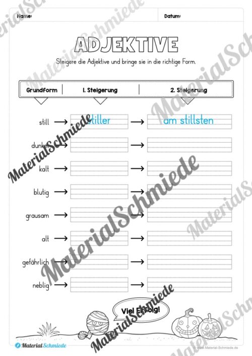 Arbeitsheft Wortarten - Thema Halloween (Arbeitsblatt 08)