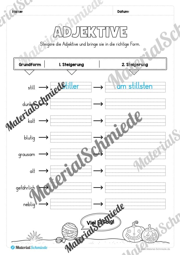 Arbeitsheft Wortarten – Thema Halloween (Arbeitsblatt 08)