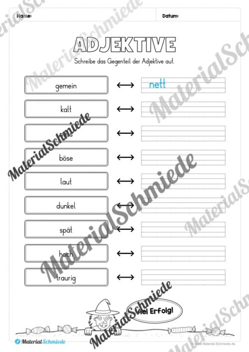 Arbeitsheft Wortarten - Thema Halloween (Arbeitsblatt 09)